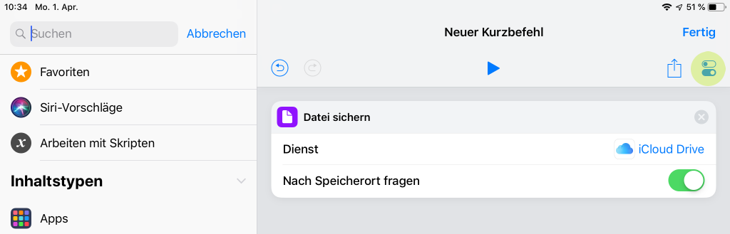 Screenshot für Kurzbefehl Einstellungen in iOS 12 auf iPad