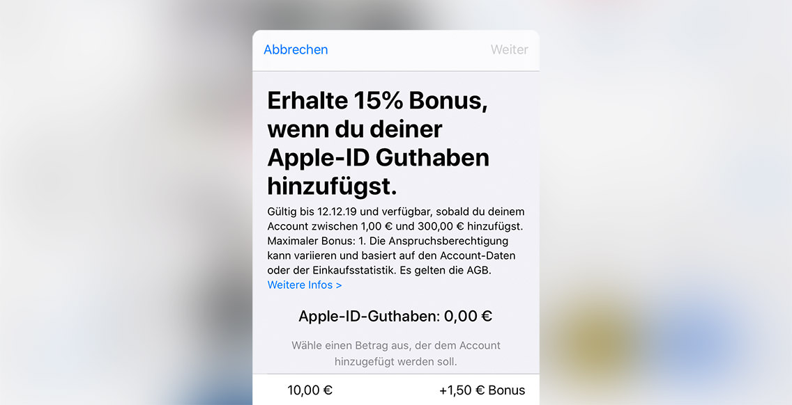 App screen 15 % Bonus von Apple