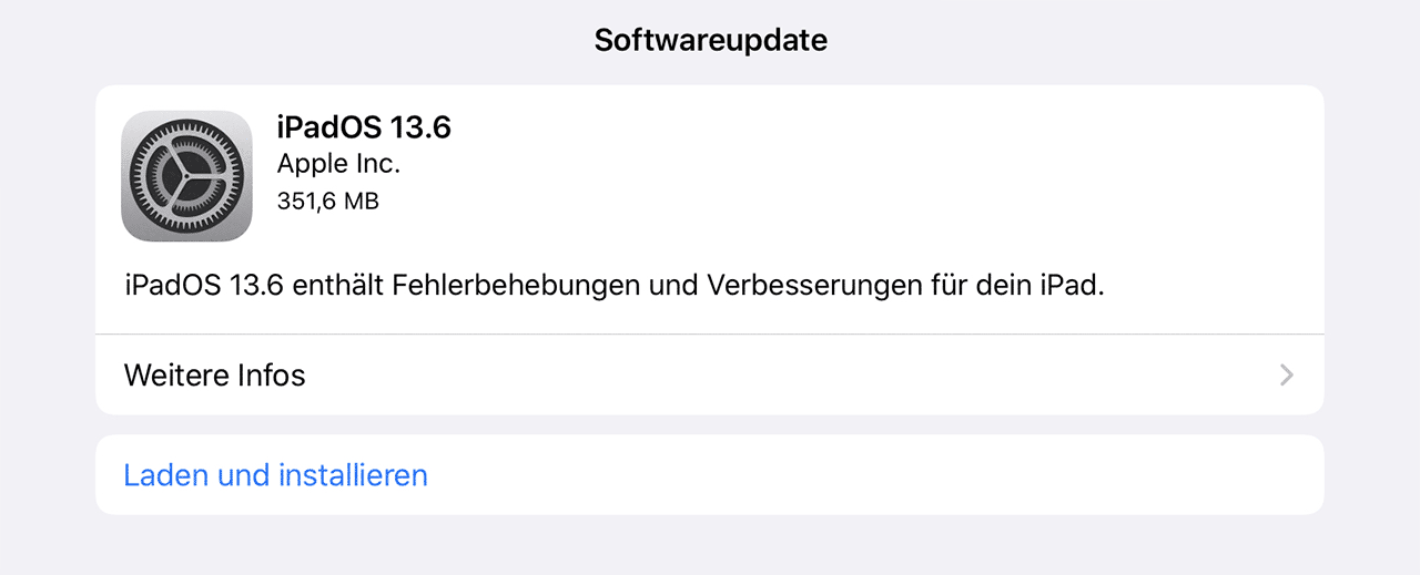 Screenshot iPadOS 13.6 Update Info