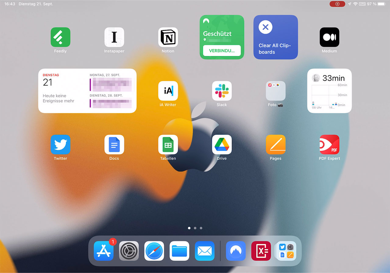 iPadOS 15 Homescreen Widgets auf iPadOS 15 Homescreen